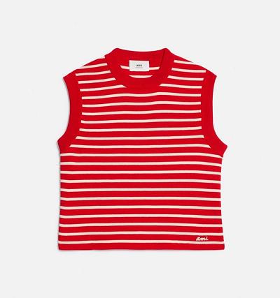 Ami Paris Ami Embroidery Sleeveless Sailor Sweaters Red | ami_US410