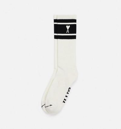 Ami Paris Ami de Coeur Striped Socks White / Black | ami_US227