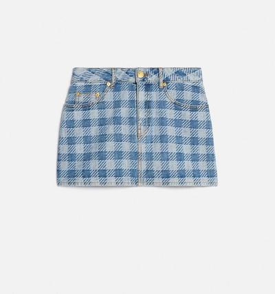 Ami Paris Gingham Pattern Jacquard Mini Denim Blue | ami_US295