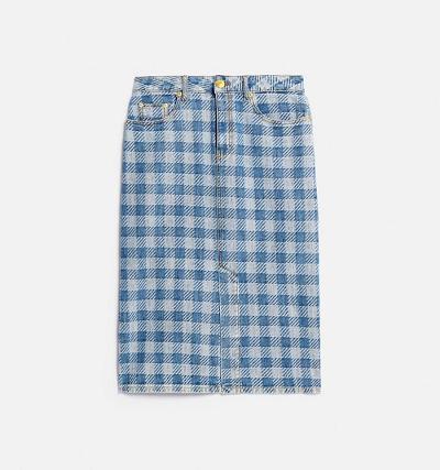 Ami Paris Gingham Pattern Jacquard Pencil Denim Blue | ami_US165