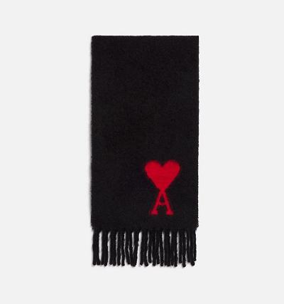 Ami Paris Oversized Ami De Coeur Scarves Black | ami_US215