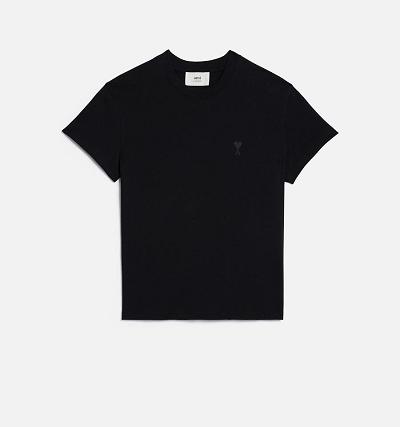 Ami Paris Tonal Ami de Coeur T Shirts Black | ami_US222