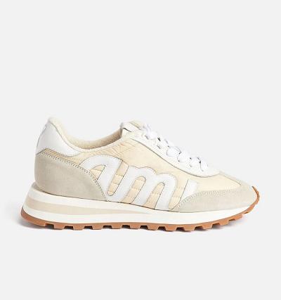 Ami Paris logo-patch panelled Sneakers Beige | ami_US235