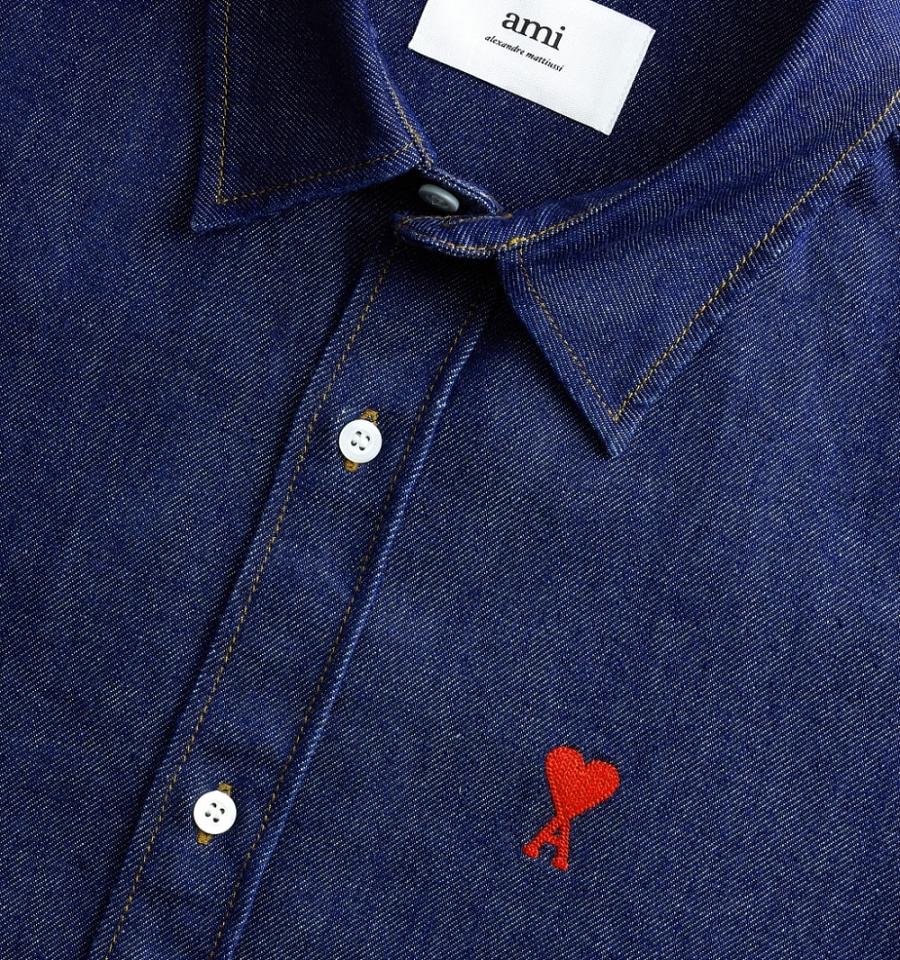 Ami Paris Ami De Coeur Denim Shirts Navy | ami_US426