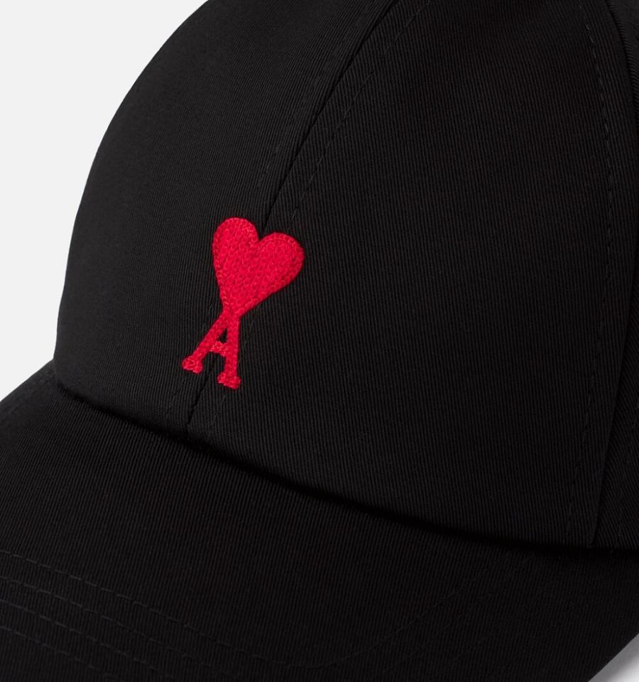 Ami Paris Ami De Coeur Embroidery Caps Black | ami_US523