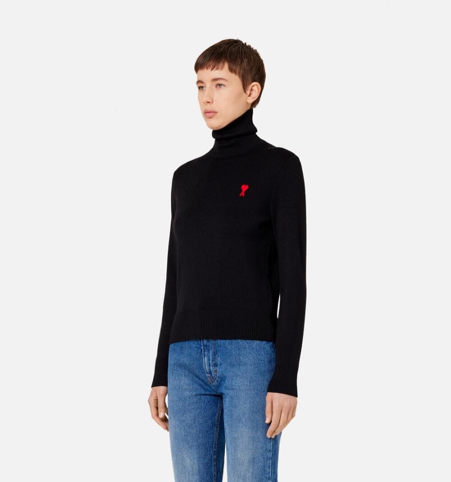 Ami Paris Ami De Coeur Turtleneck Sweaters Black | ami_US119