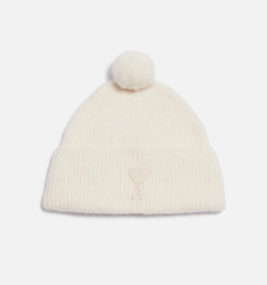 Ami Paris Ami De Coeur with Pom Pom Beanies Beige | ami_US220