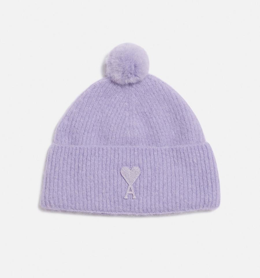 Ami Paris Ami De Coeur with Pom Pom Beanies Purple | ami_US328