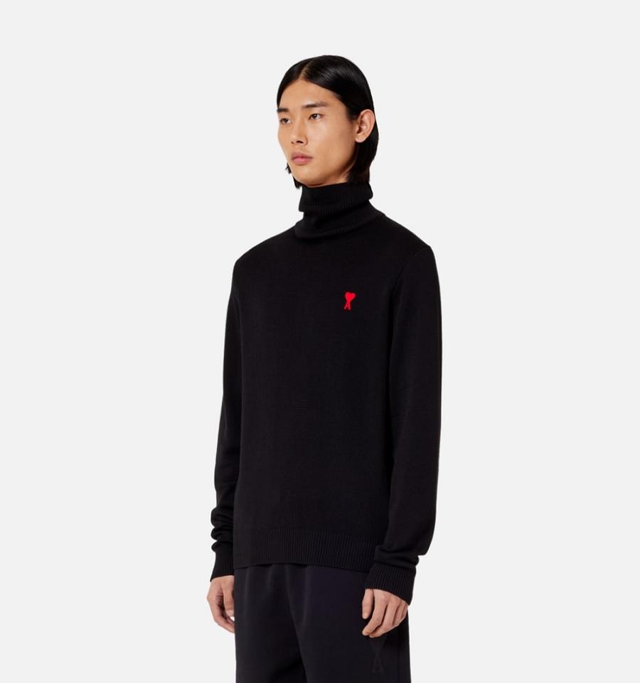 Ami Paris Ami De Cœur Turtlencek Sweaters Black | ami_US373