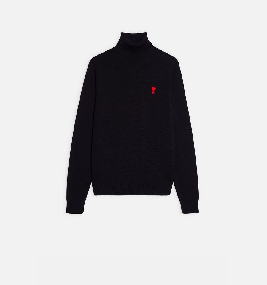 Ami Paris Ami De Cœur Turtlencek Sweaters Black | ami_US373