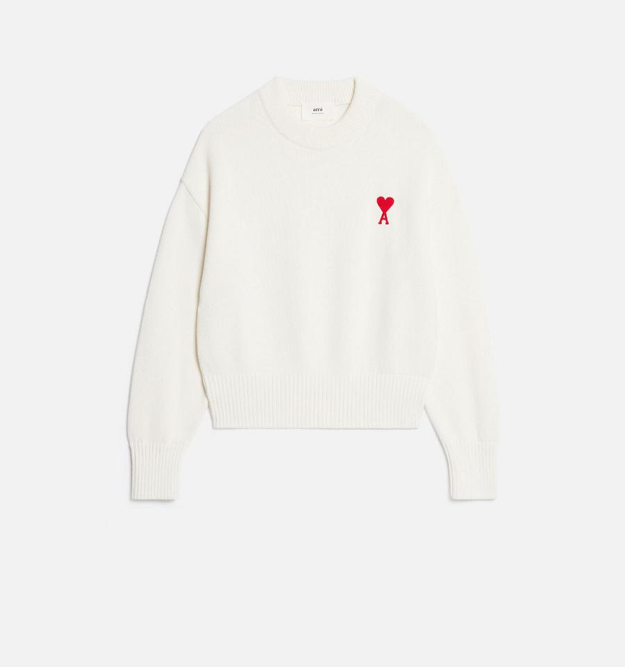 Ami Paris Ami de Coeur Crewneck Sweaters White | ami_US239