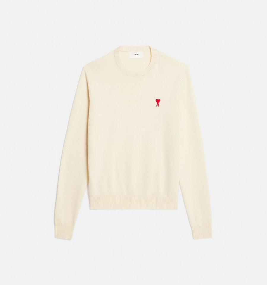 Ami Paris Ami de Coeur Crewneck Sweaters Beige | ami_US258