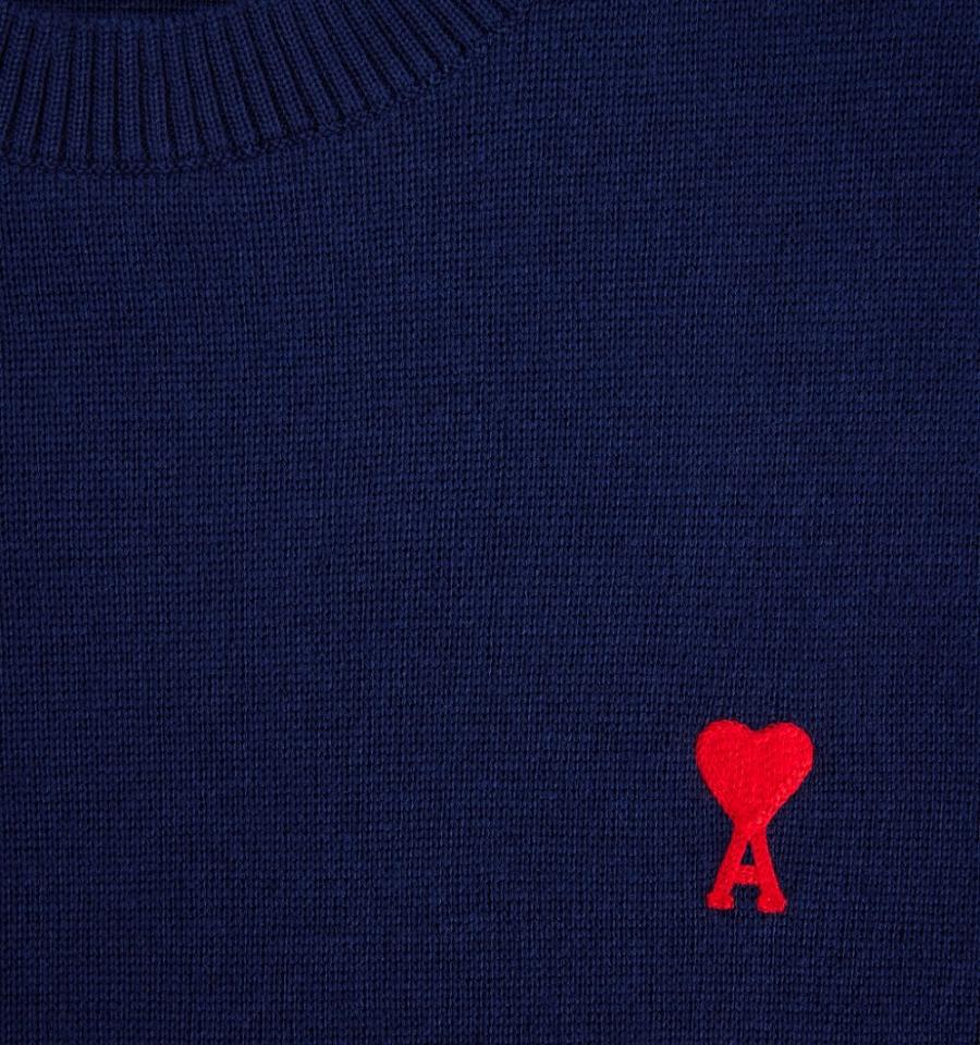 Ami Paris Ami de Coeur Crewneck Sweaters Navy | ami_US301