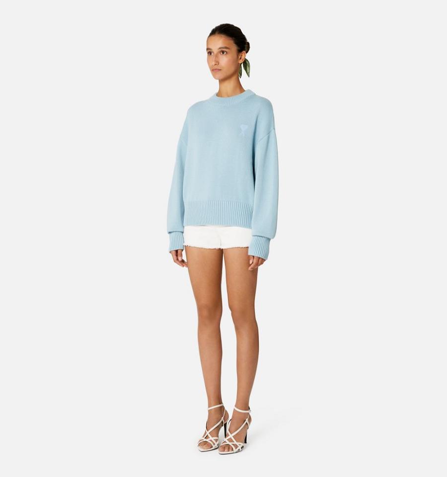 Ami Paris Ami de Coeur Crewneck Sweaters Blue | ami_US471