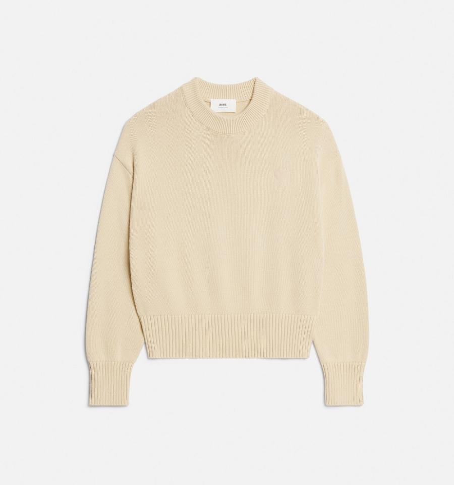 Ami Paris Ami de Coeur Crewneck Sweaters Beige | ami_US495