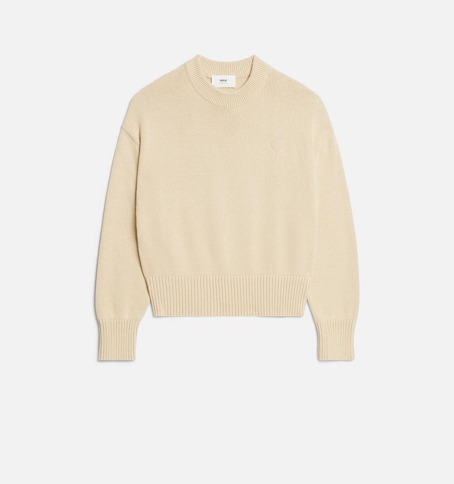 Ami Paris Ami de Coeur Crewneck Sweaters Beige | ami_US574