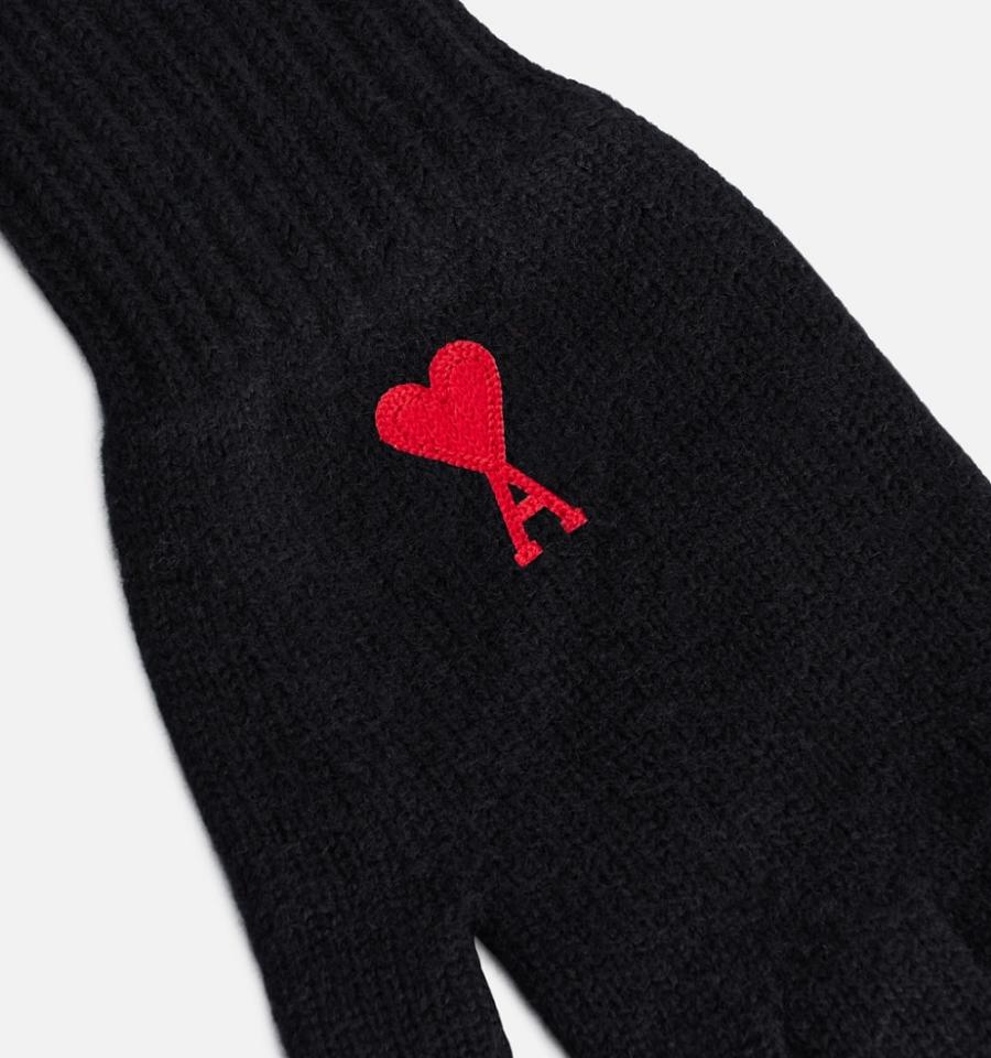 Ami Paris Ami de Coeur Gloves Black | ami_US281