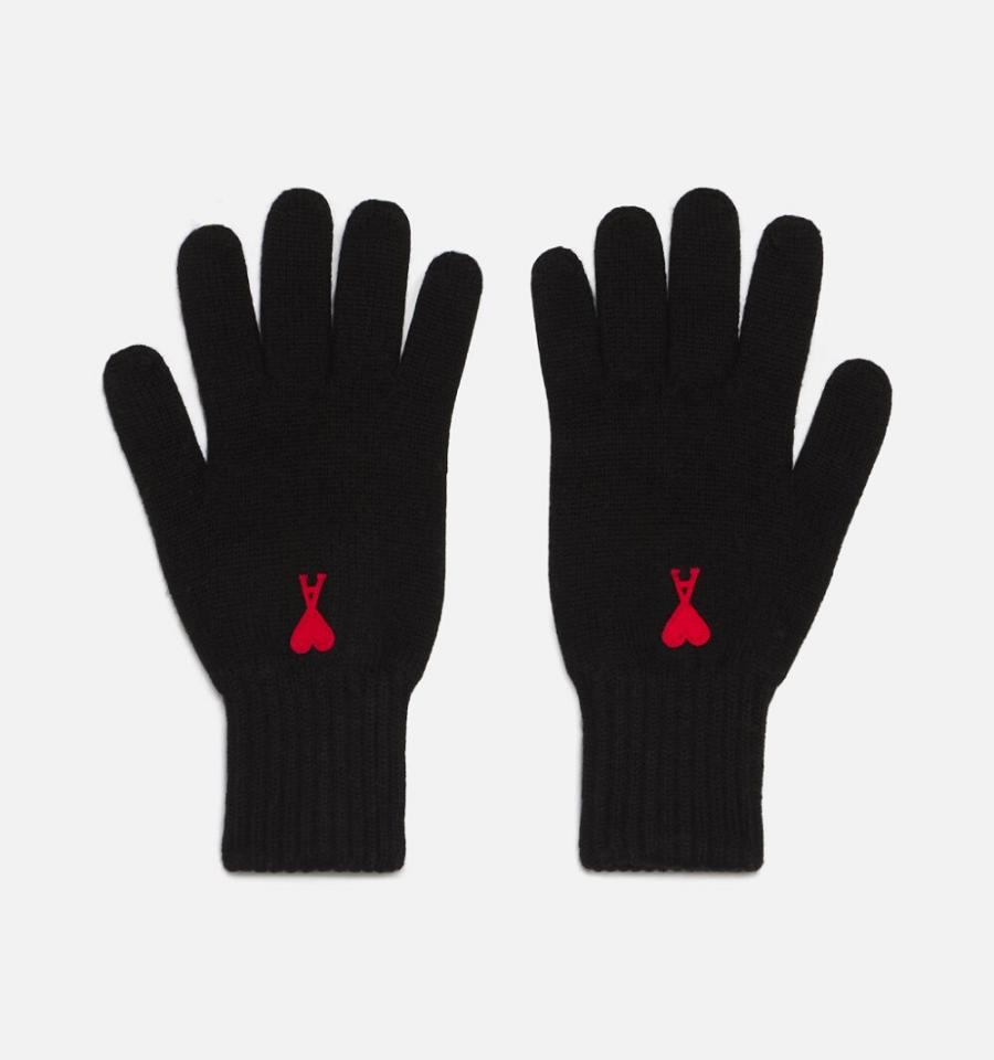 Ami Paris Ami de Coeur Gloves Black | ami_US281