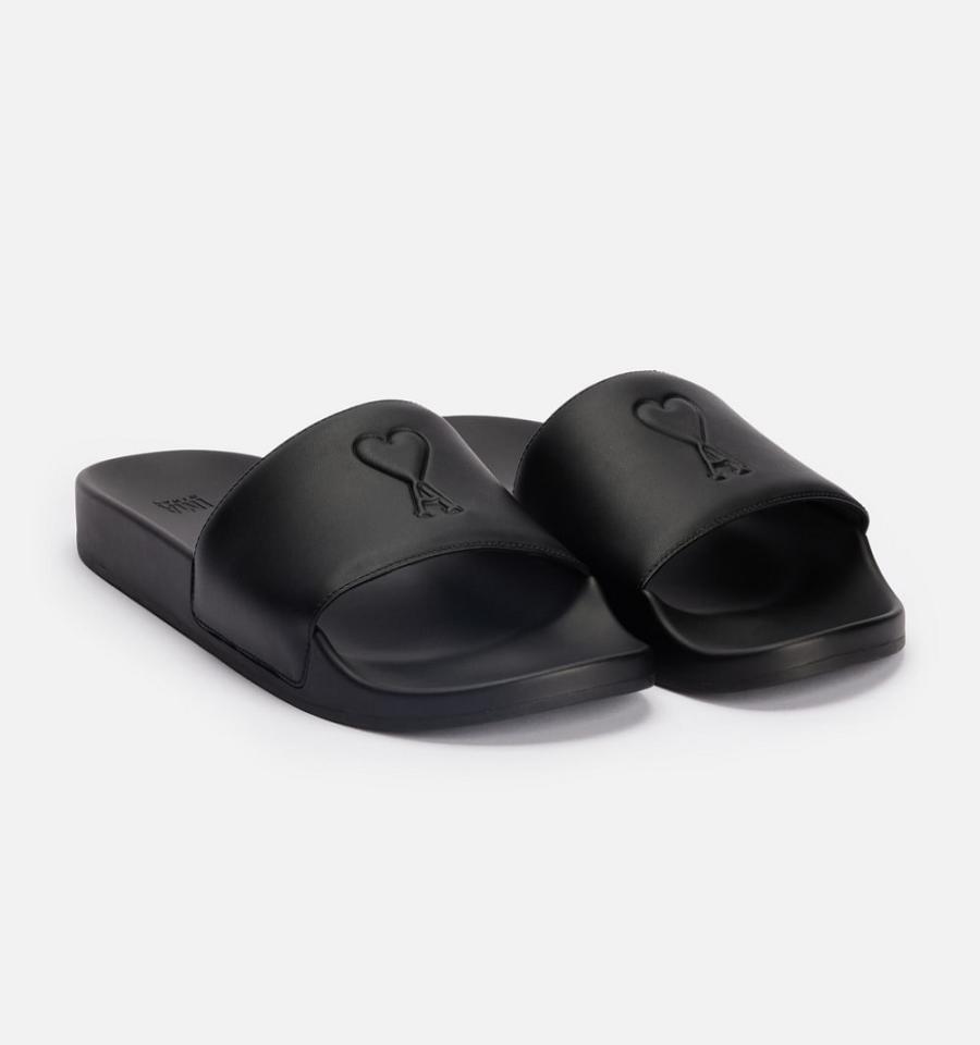 Ami Paris Ami de Coeur Slides Black | ami_US368