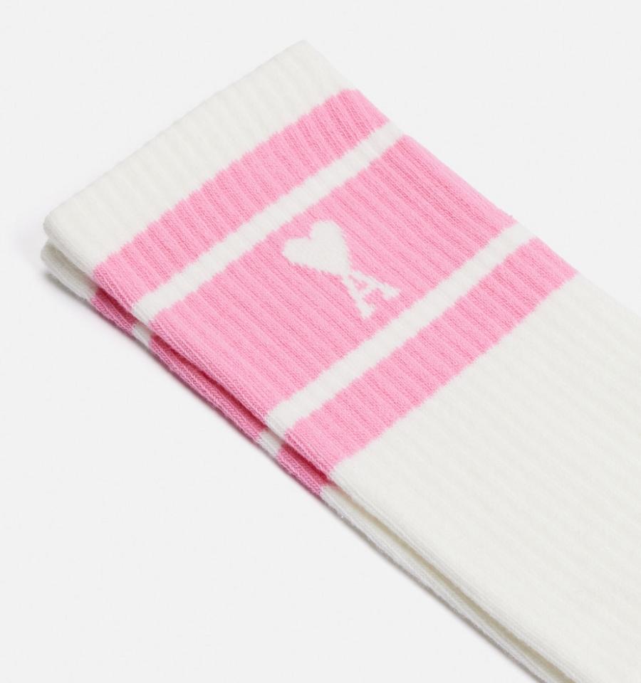 Ami Paris Ami de Coeur Striped Socks Pink | ami_US620