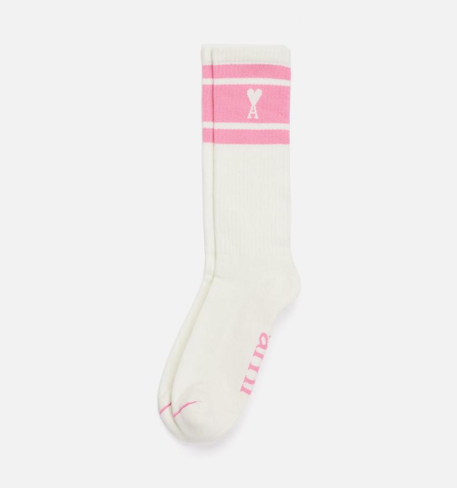 Ami Paris Ami de Coeur Striped Socks Pink | ami_US620