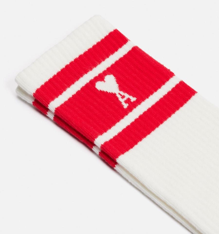 Ami Paris Ami de Coeur Striped Socks White / Red | ami_US134