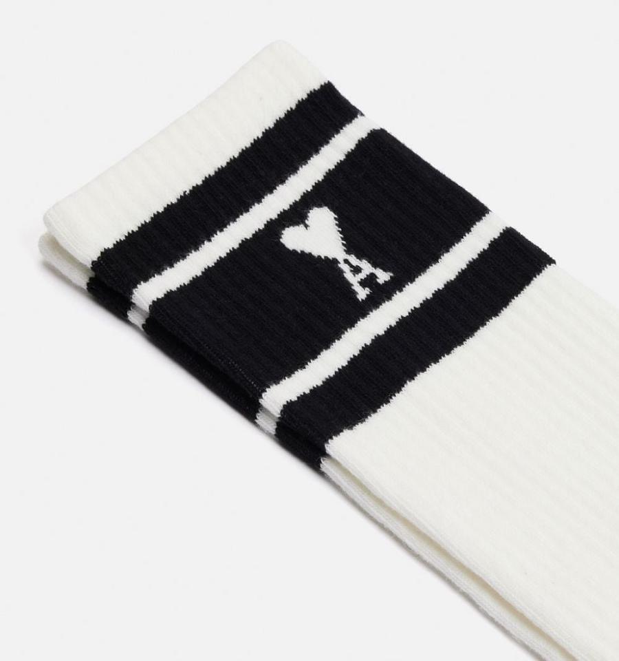 Ami Paris Ami de Coeur Striped Socks White / Black | ami_US227