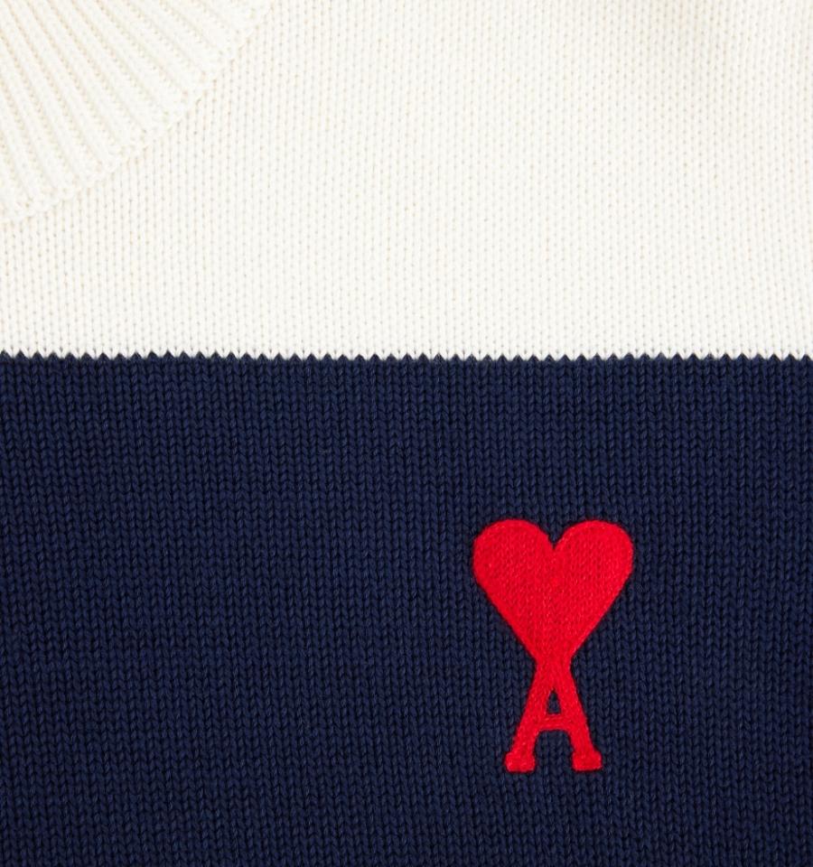 Ami Paris Ami de Coeur With Rugby Stripes Sweaters White / Navy | ami_US600