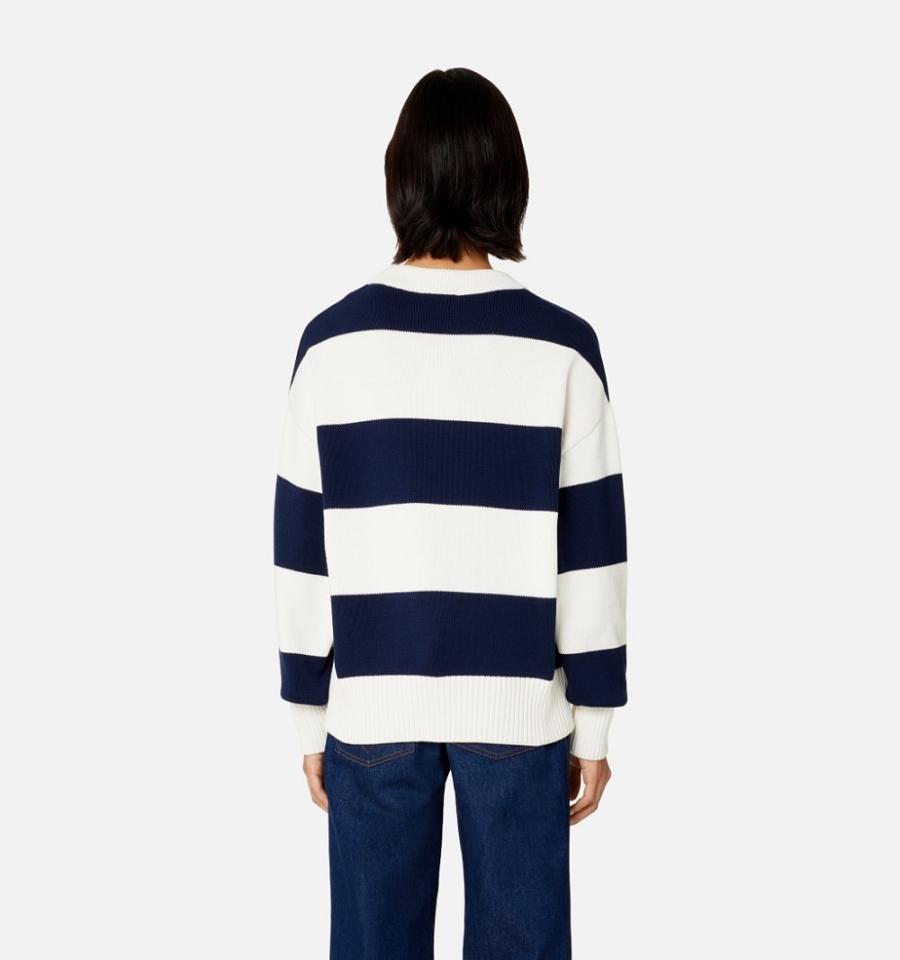 Ami Paris Ami de Coeur With Rugby Stripes Sweaters White / Navy | ami_US600