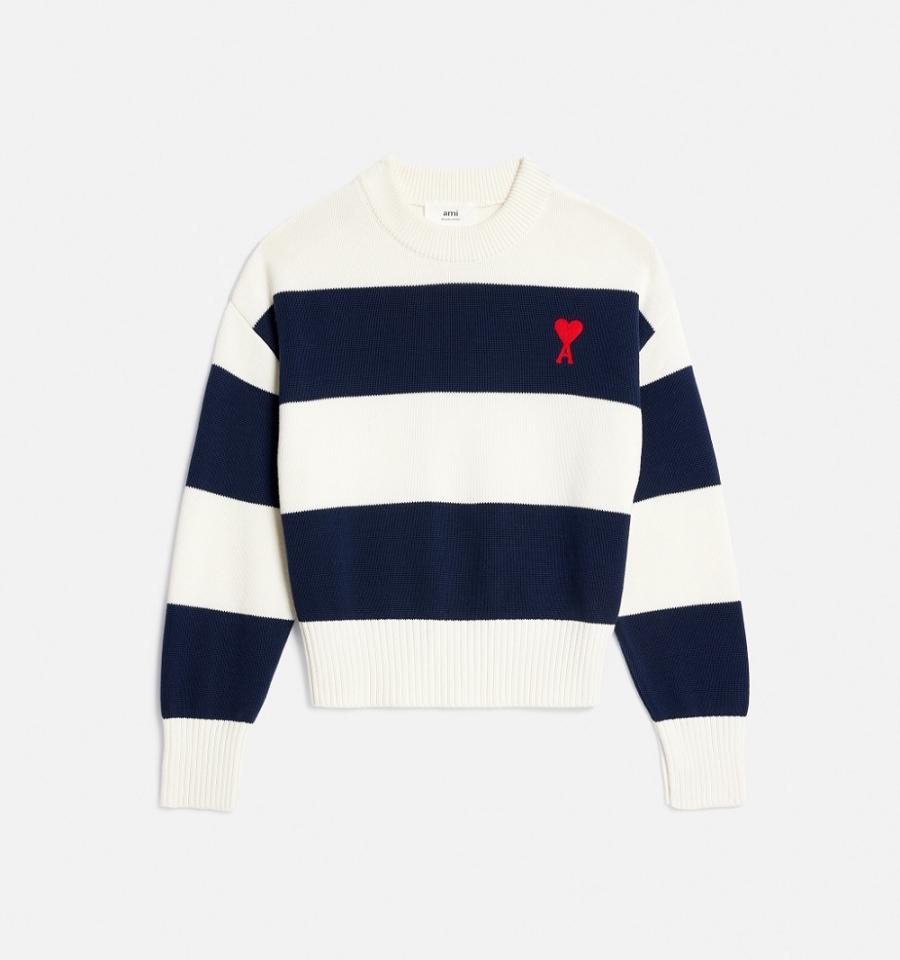 Ami Paris Ami de Coeur With Rugby Stripes Sweaters White / Navy | ami_US600