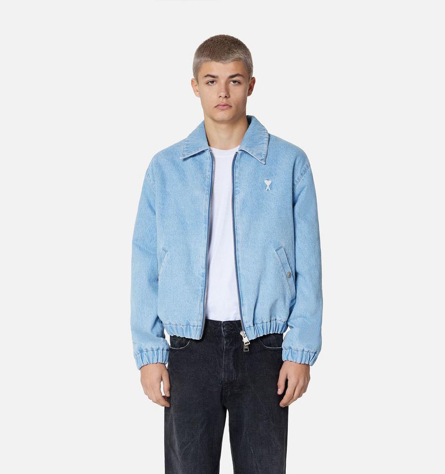 Ami Paris Ami de Cœur Zipped Denim Jackets Blue | ami_US539