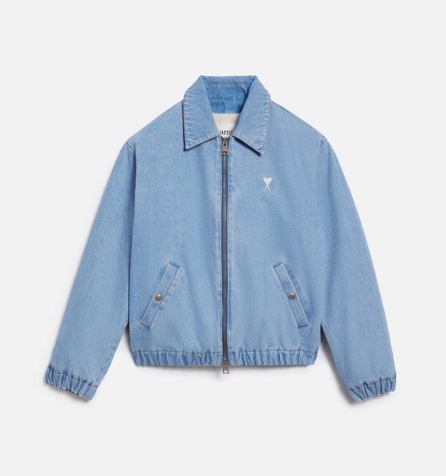 Ami Paris Ami de Cœur Zipped Denim Jackets Blue | ami_US539