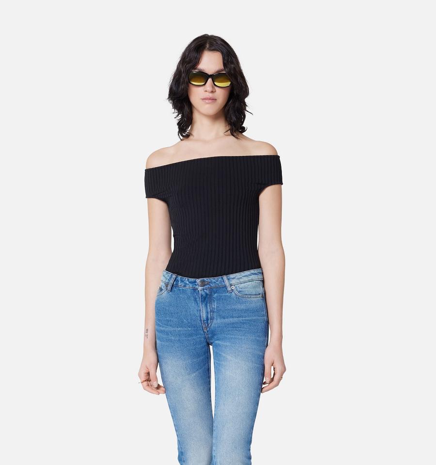 Ami Paris Bare Shoulder Bodysuit T Shirts Black | ami_US279