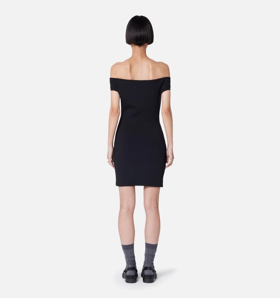 Ami Paris Bare Shoulder Mini Dresses Black | ami_US213