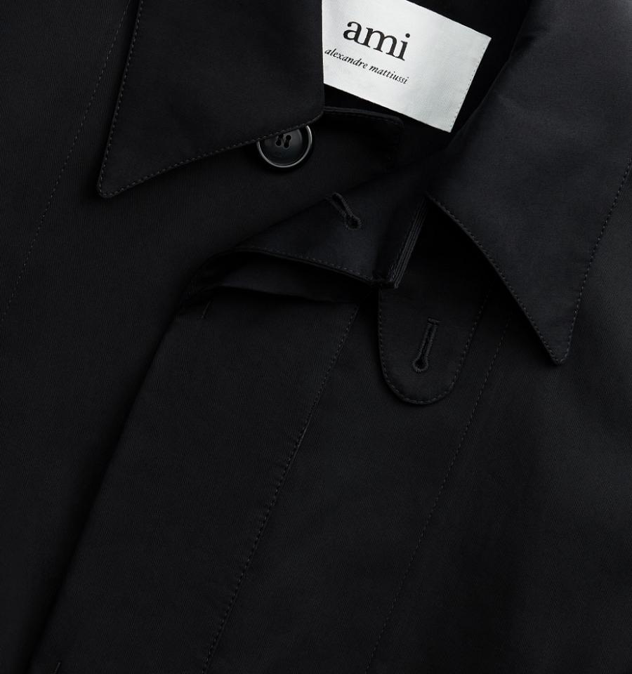 Ami Paris Belted Mac Coats Black | ami_US313