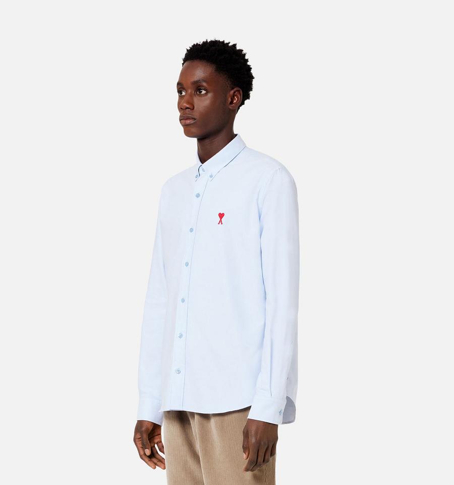 Ami Paris Button-Down Ami De Coeur Shirts Blue | ami_US341