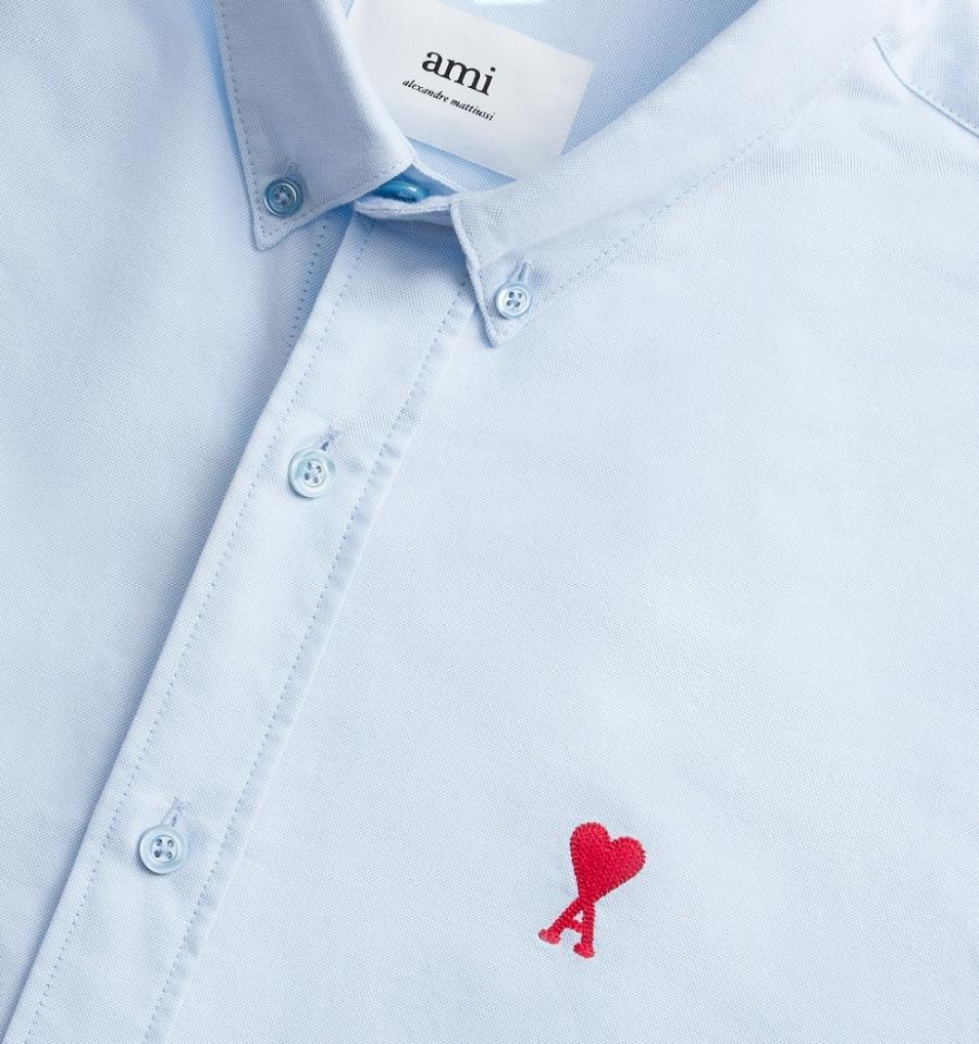 Ami Paris Button-Down Ami De Coeur Shirts Blue | ami_US341