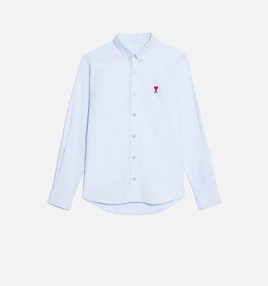 Ami Paris Button-Down Ami De Coeur Shirts Blue | ami_US341