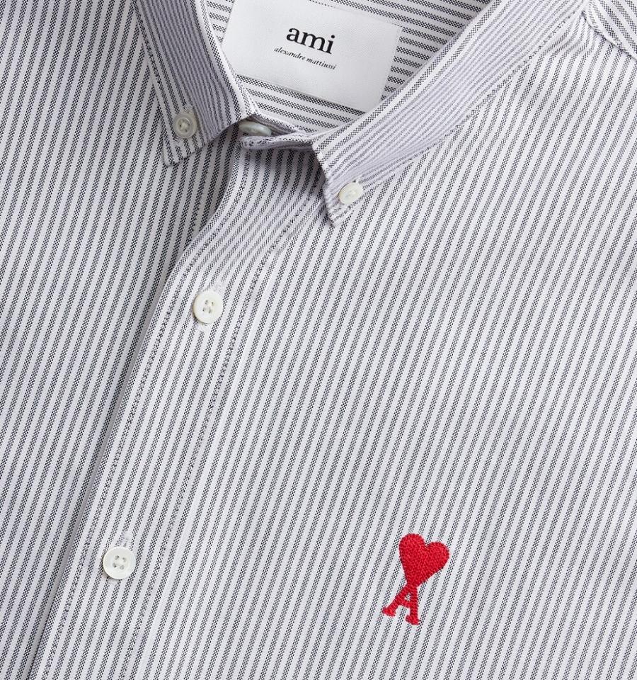 Ami Paris Button-Down Ami De Coeur Shirts Grey | ami_US559