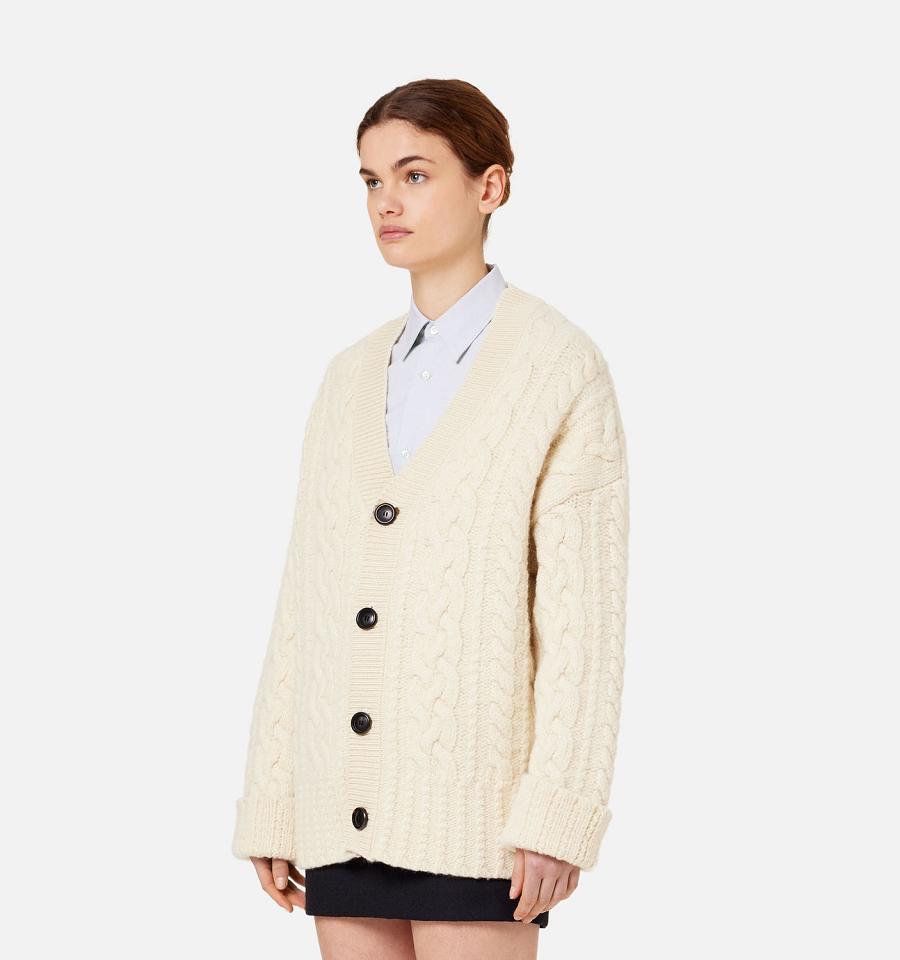 Ami Paris Cable Knitted Cardigans Beige | ami_US255