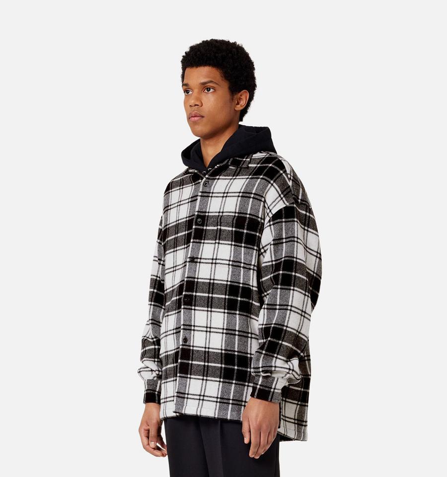 Ami Paris Checked Overshirt With Print Jackets Black / White | ami_US193