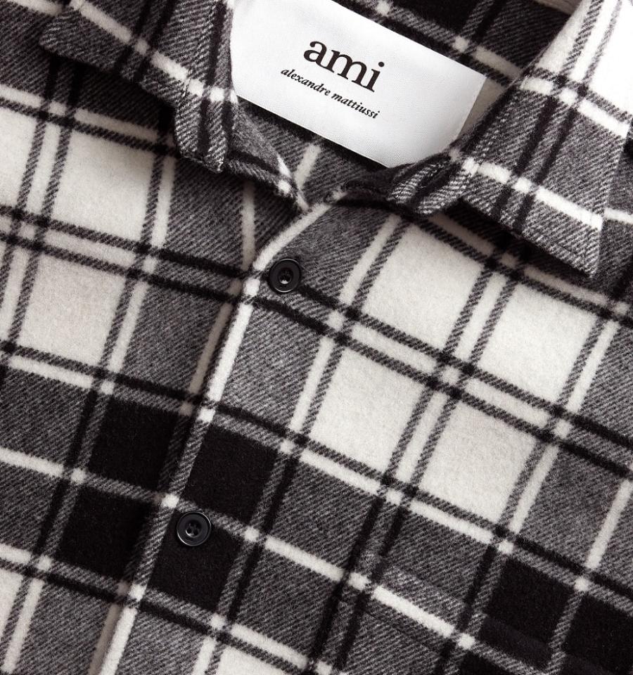 Ami Paris Checked Overshirt With Print Jackets Black / White | ami_US193