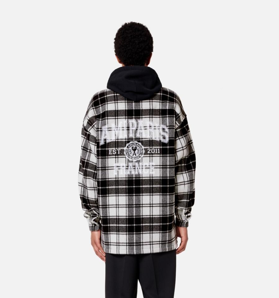 Ami Paris Checked Overshirt With Print Jackets Black / White | ami_US193