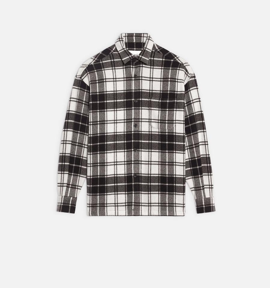 Ami Paris Checked Overshirt With Print Jackets Black / White | ami_US193