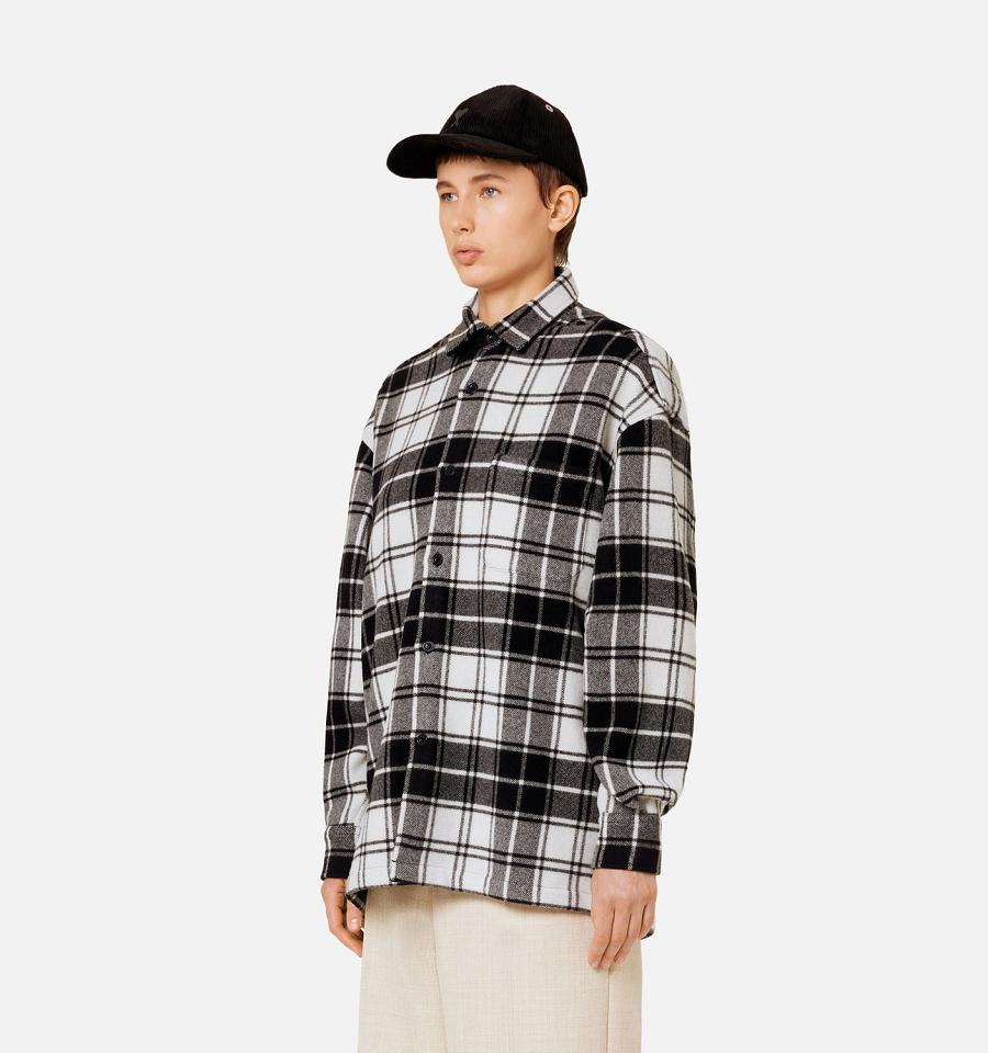 Ami Paris Checked Overshirt With Print Jackets Grey | ami_US248