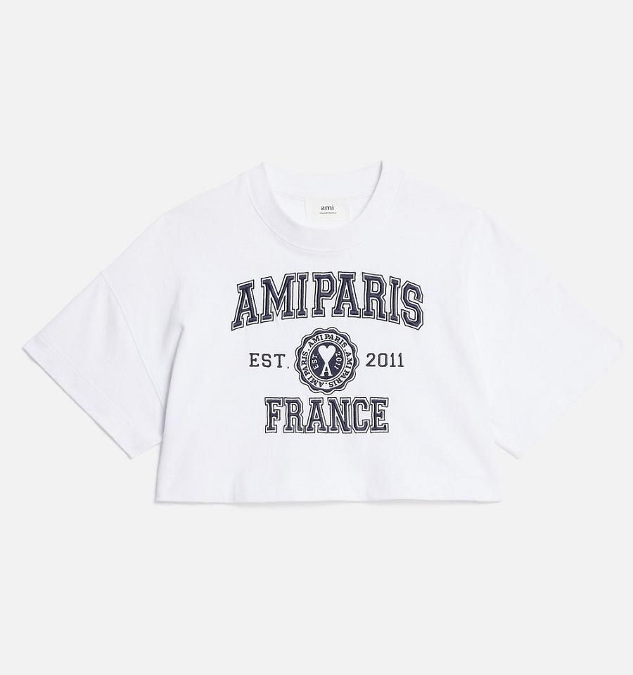 Ami Paris Cropped Amiparis France T Shirts White | ami_US536