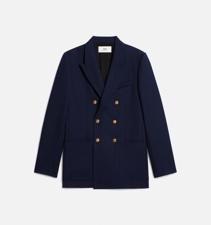 Ami Paris Double Breasted Jackets Navy | ami_US433