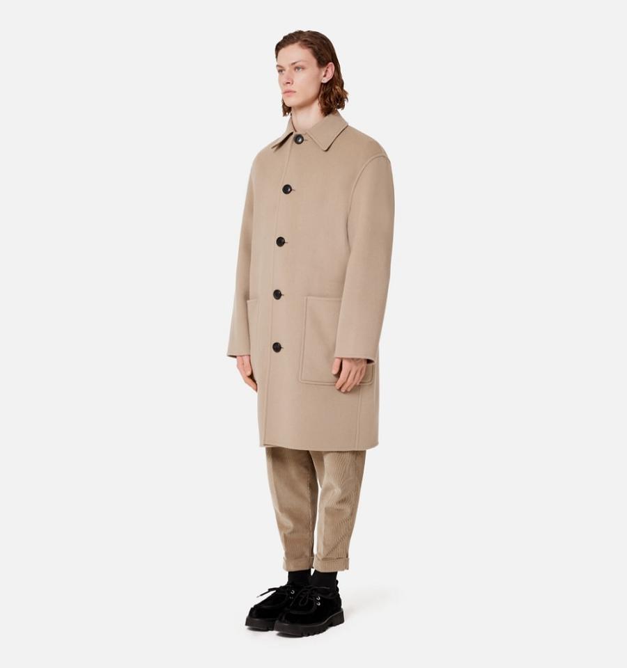 Ami Paris Double Face With Patch Pockets Coats Khaki | ami_US519