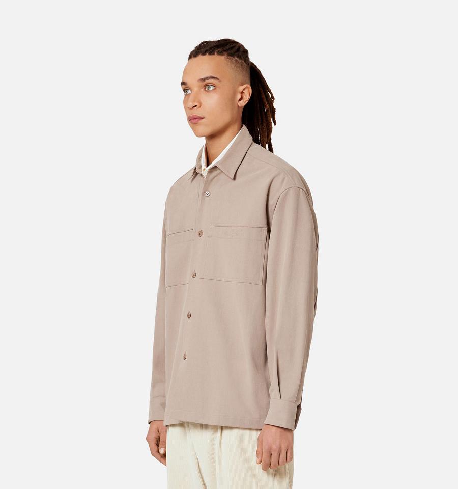 Ami Paris Embroidery Overshirt Shirts Khaki | ami_US612