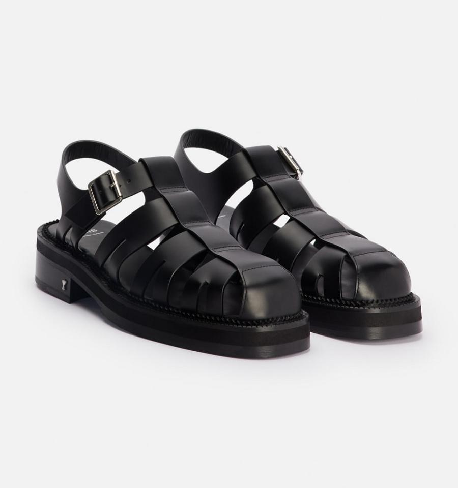 Ami Paris Fisherman Sandals Black | ami_US435